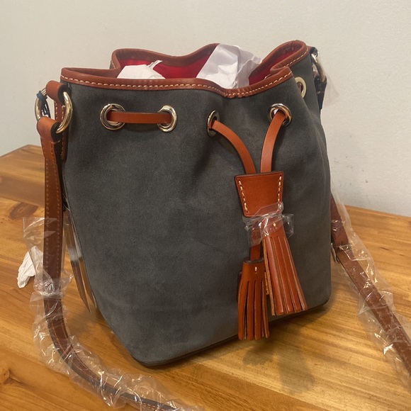 NWT Dooney & Bourke Grey Kendall Suede Bucket Drawstring Bag - Picture 5 of 13